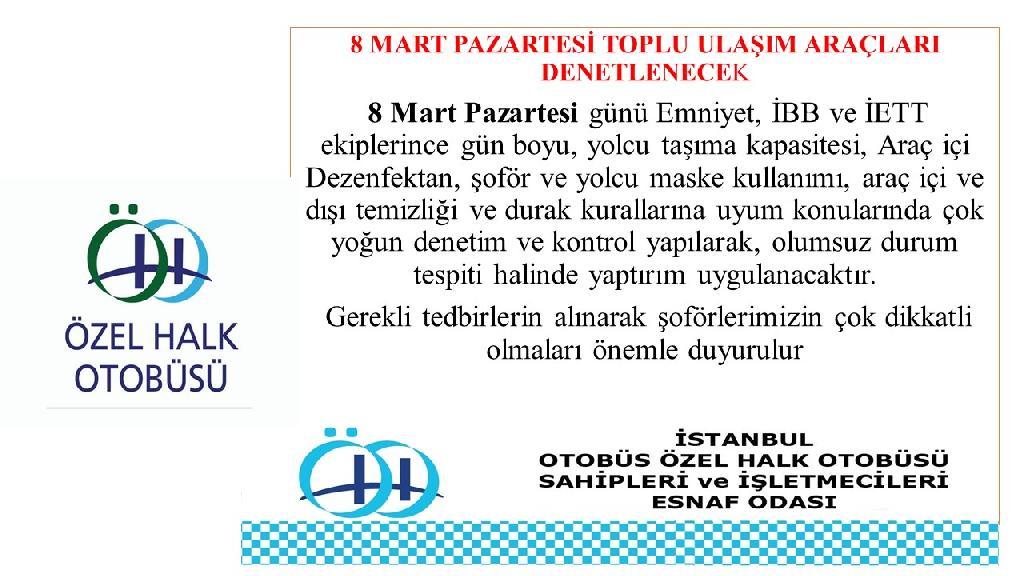 İstanbul Özel Halk Otobüsleri Esnaf Odasından duyuru